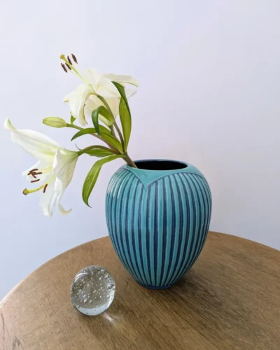 Vase en céramique bleu Scheurich Keramik West Germany
