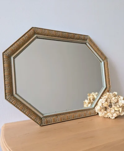 miroir octogonal ancien en bois