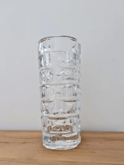 Vase en cristal d'Arques vintage avec motif géométrique