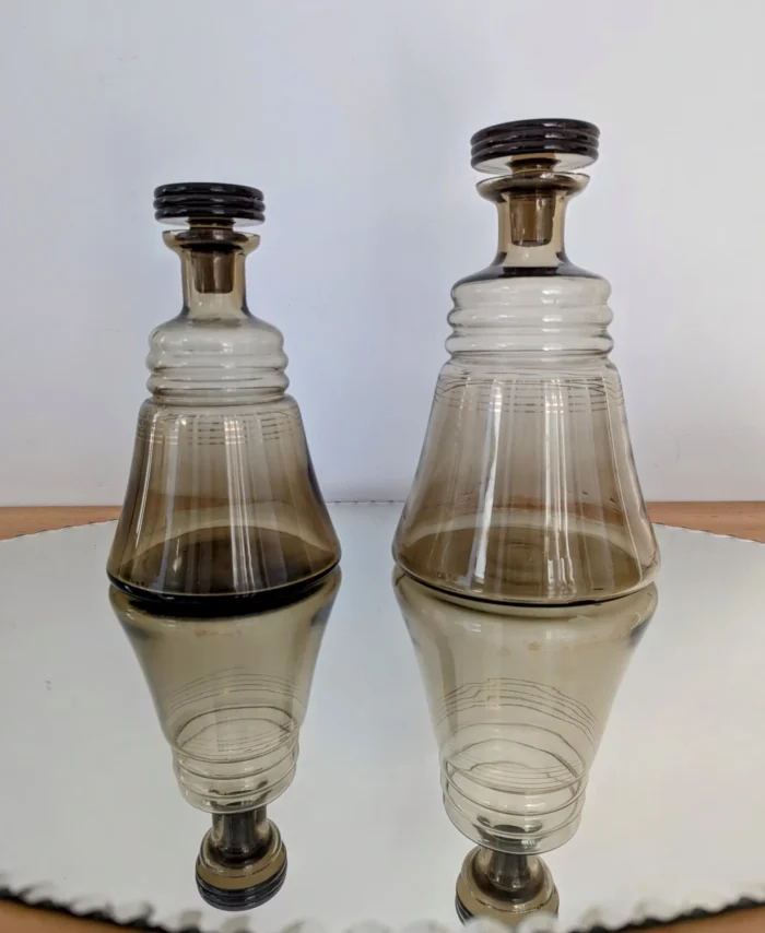 Carafes en verre fumé style Art déco liseré doré