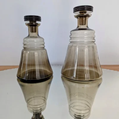 Carafes en verre fumé style Art déco liseré doré