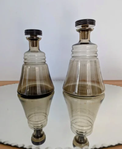 Carafes en verre fumé style Art déco liseré doré