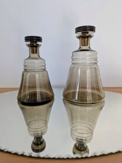 Carafes en verre fumé style Art déco liseré doré