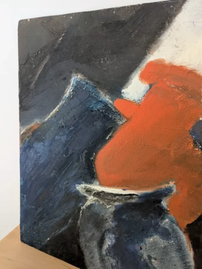 Peinture sur toile contemporaine abstraite aux tons bleu et orange Villa Brieg décoration murale moderne