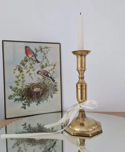 bougeoir flambeau vintage en laiton doré