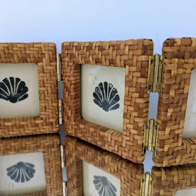 3 cadre photos rotin tressé vintage