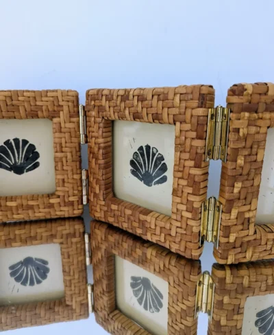 3 cadre photos rotin tressé vintage