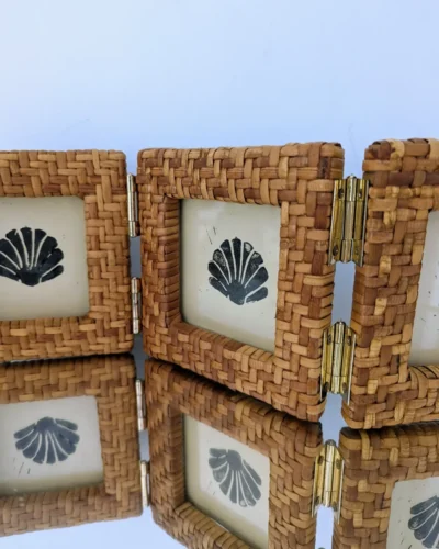 3 cadre photos rotin tressé vintage