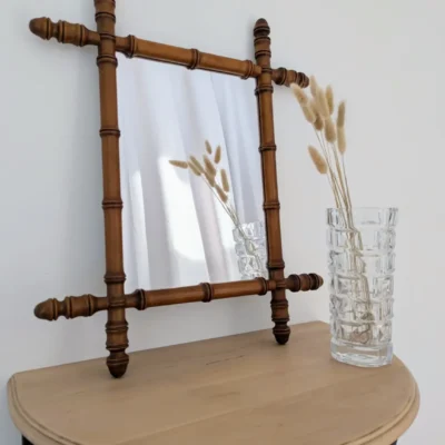 Miroir en bois effet bambou vintage