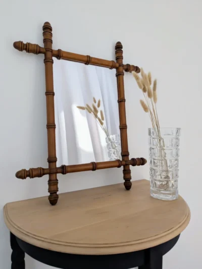 Miroir en bois effet bambou vintage