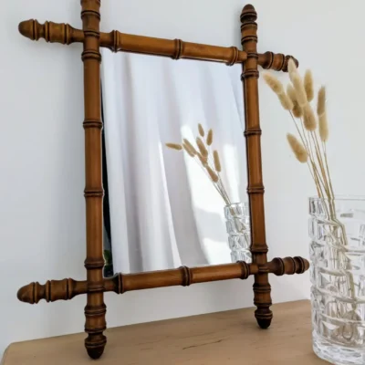 Miroir en bois effet bambou vintage