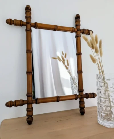 Miroir en bois effet bambou vintage