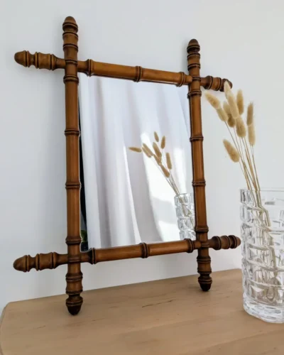 Miroir en bois effet bambou vintage