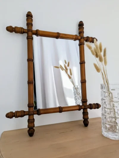 Miroir en bois effet bambou vintage