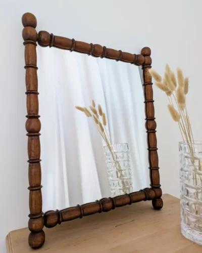 Miroir en bois bambou rétro années 60