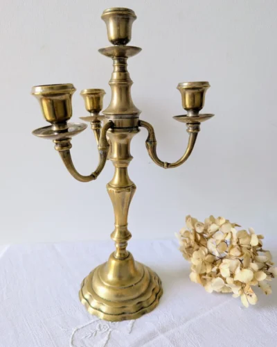 chandelier vintage 4 feux en laiton dore