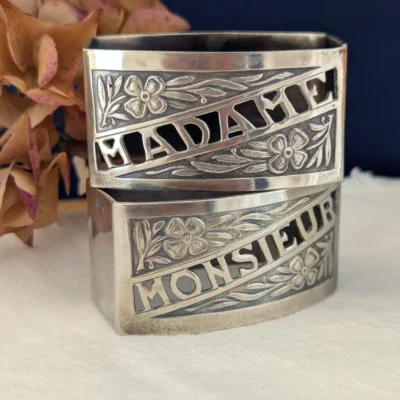 ronds serviette Madame Monsieur métal argenté années 30