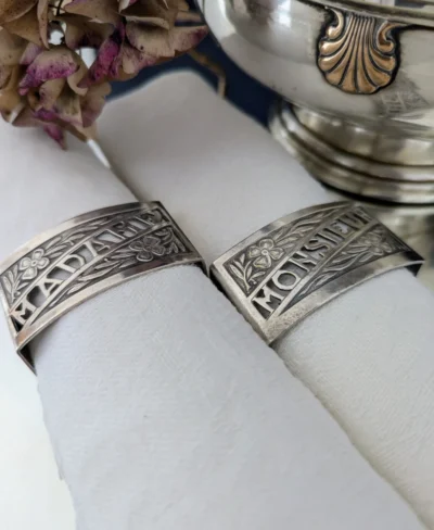 ronds serviette Madame Monsieur métal argenté années 30