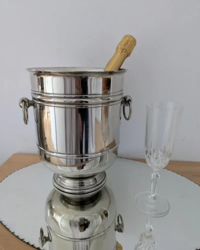 Seau à champagne métal argenté vintage PRODUX sur pied 2 anses