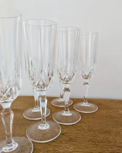 6 flûtes à champagne en cristal vintage