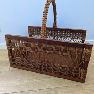 Grand panier osier et bois multifonction