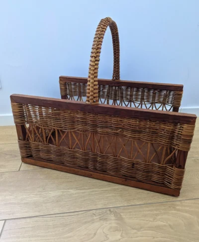 Grand panier osier et bois multifonction