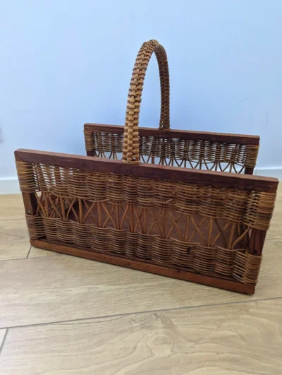 Grand panier osier et bois multifonction