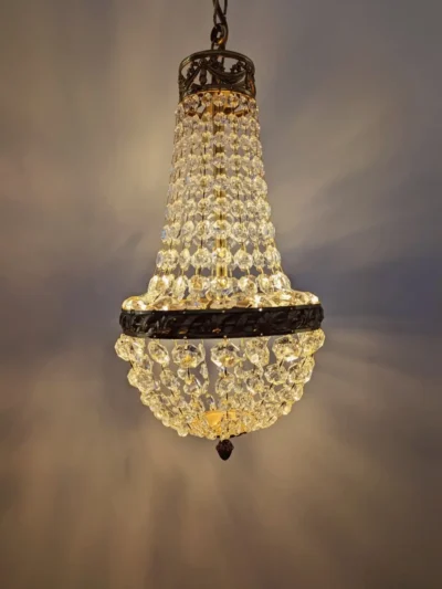 Lustre montgolfière à pampilles vintage verre et métal doré - Villa Brieg