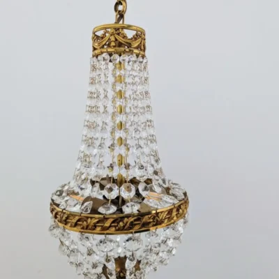 Lustre montgolfière à pampilles vintage verre et métal doré - Villa Brieg