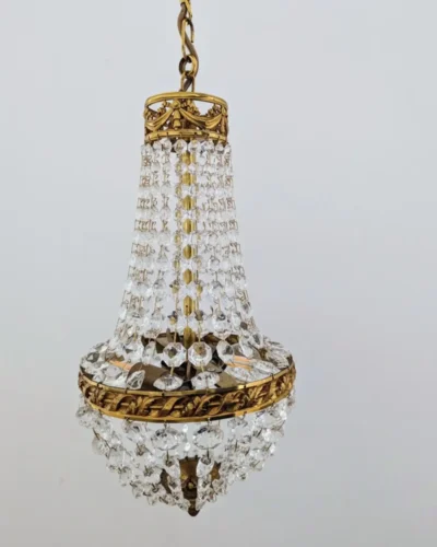 Lustre montgolfière à pampilles vintage verre et métal doré - Villa Brieg
