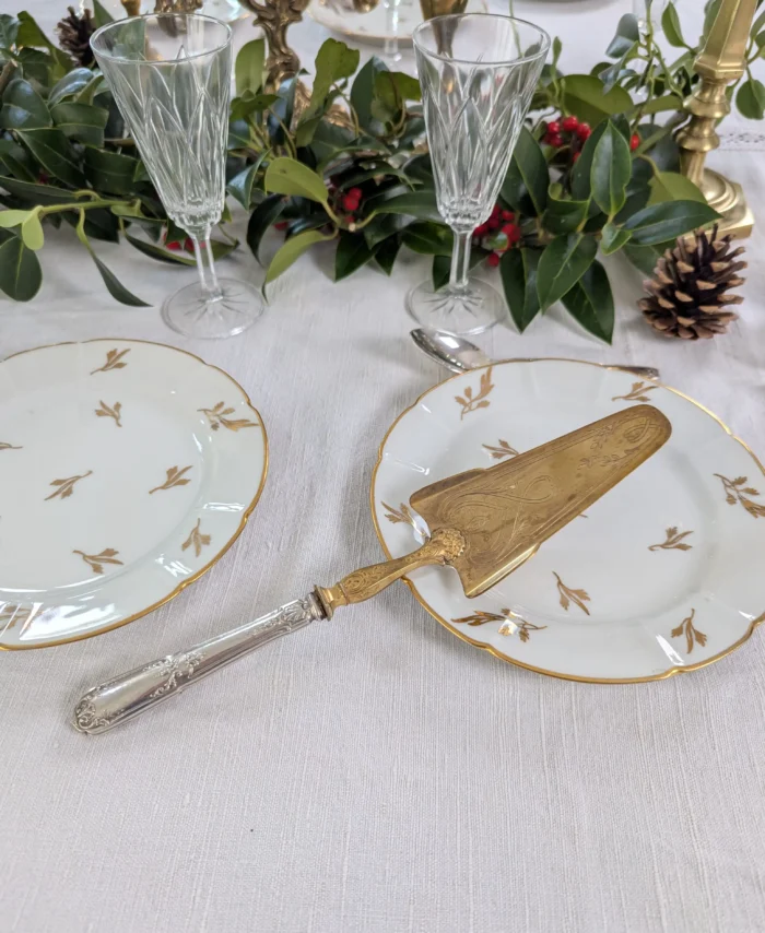 pelle à tarte vintage métal argenté et doré