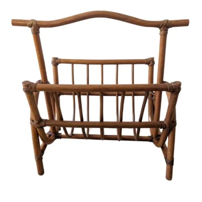 Porte-revues en rotin vintage brun