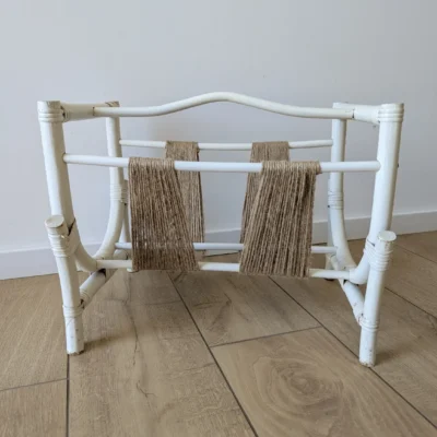 Porte-revues blanc ficelle jute upcyclé vintage