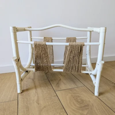Porte-revues blanc ficelle jute upcyclé vintage