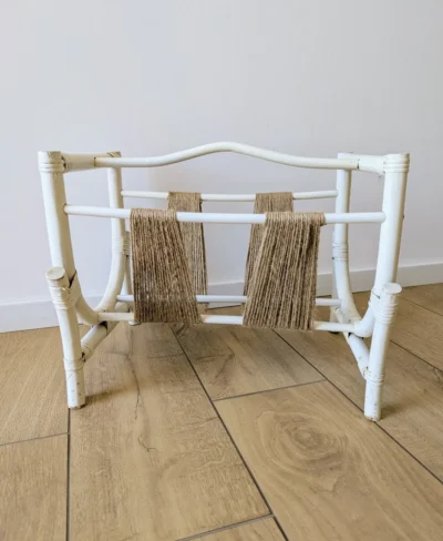 Porte-revues blanc ficelle jute upcyclé vintage