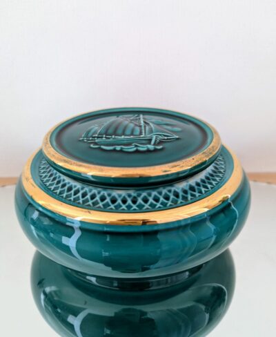 boite en barbotine verceram vintage couleur vert doré