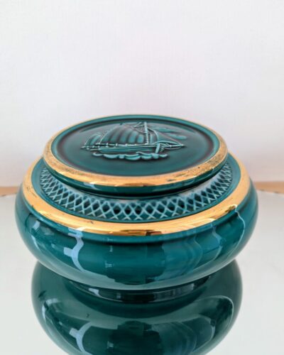 boite en barbotine verceram vintage couleur vert doré