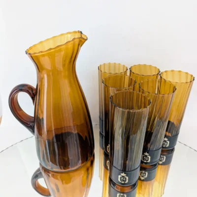 service orangeade vintage verre soufflé ambré