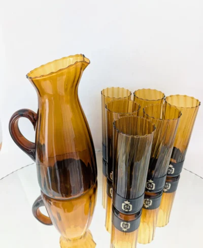 service orangeade vintage verre soufflé ambré
