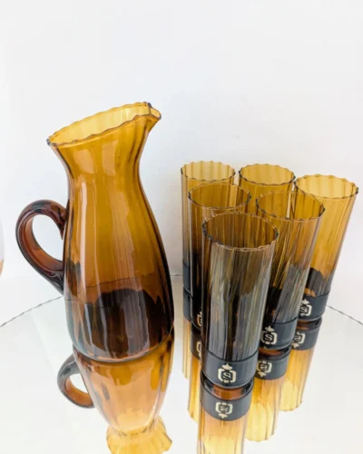 service orangeade vintage verre soufflé ambré