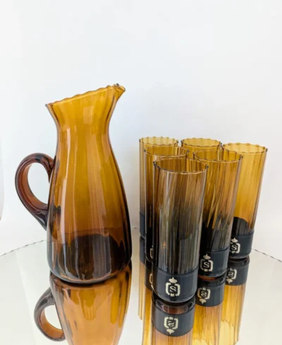 service orangeade vintage verre soufflé ambré