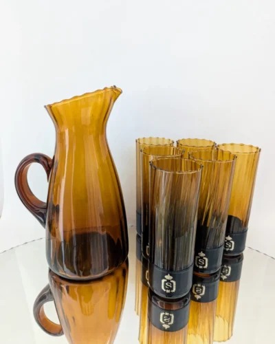 service orangeade vintage verre soufflé ambré