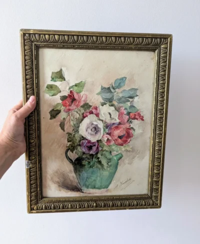 Aquarelle ancienne bouquet de fleurs signée A.Hourlier