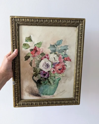 Aquarelle ancienne bouquet de fleurs signée A.Hourlier