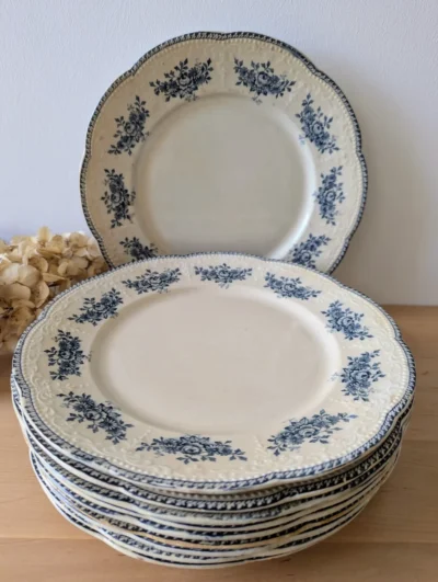 Assiettes anciennes Badonviller Richelieu terre de fer bleu lot de 10 - Villa Brieg