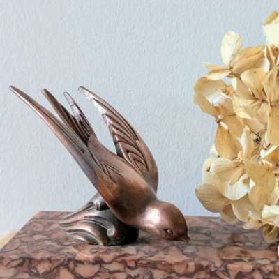 encrier ancien marbre rose et cuivre