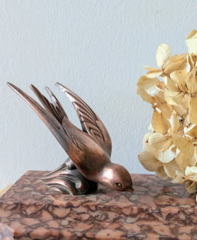 encrier ancien marbre rose et cuivre