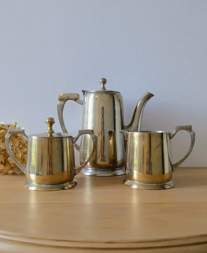 Service à café ancien métal argenté 3 pièces