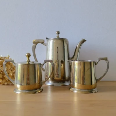 Service à café ancien métal argenté 3 pièces