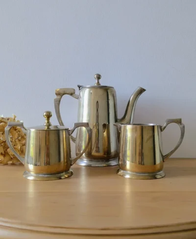 Service à café ancien métal argenté 3 pièces